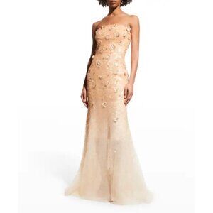 Carolina Herrera Sequin Floral Applique Strapless Gown